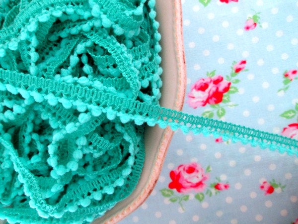 Mini Pom Pom Trim - Aqua Green - Ball Fringe - 1 Yard - Sugar Pink Boutique