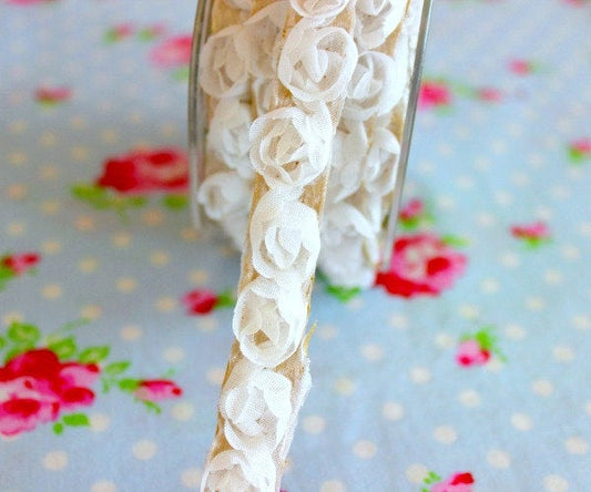 Adhesive Woven Rosettes Trim - White - 5/8 inch - 1 Yard - Sugar Pink Boutique
