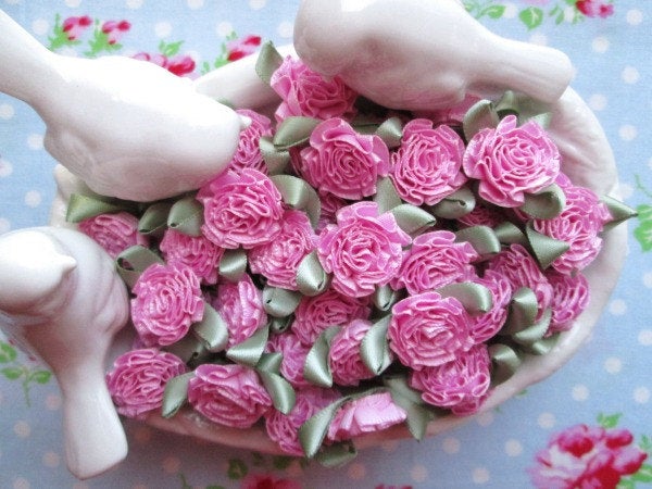 Satin Cabbage Roses - Rose Pink - Set of 10 - Sugar Pink Boutique