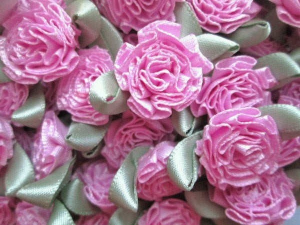Satin Cabbage Roses - Rose Pink - Set of 10 - Sugar Pink Boutique