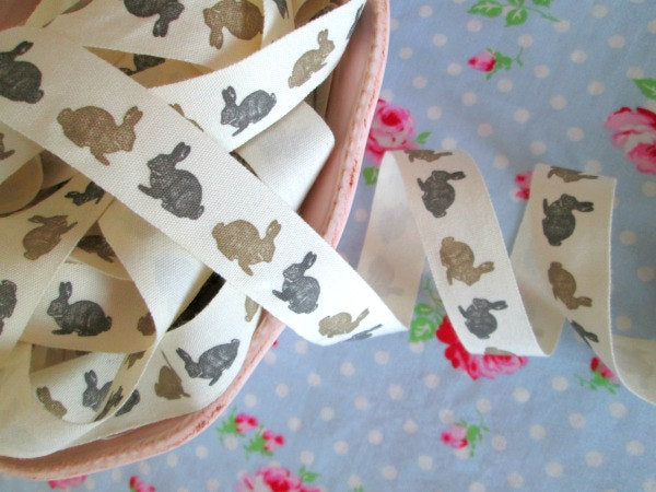 Bunny Rabbit Ivory Canvas Ribbon - 3/4 inch - 1 Yard - Sugar Pink Boutique