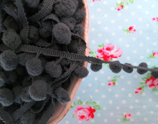 Pom Pom Trim - Stone Gray Dangling - 1/2 inch Ball Fringe - 1 Yard - Sugar Pink Boutique