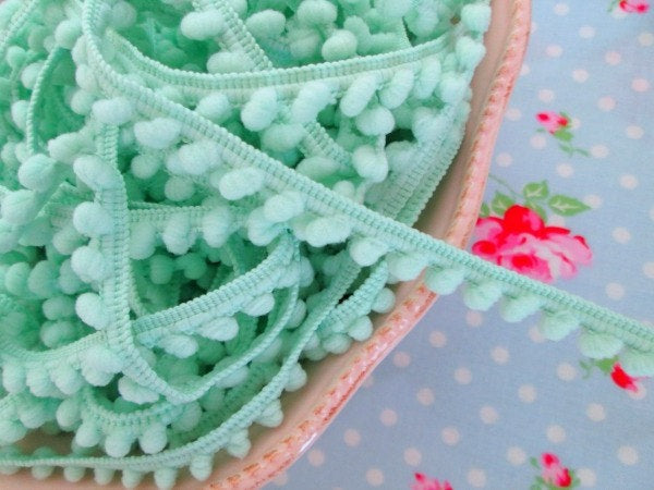 Baby Pom Pom Trim - Mint Green - 1/4 inch Ball Fringe - 1 Yard - Sugar Pink Boutique
