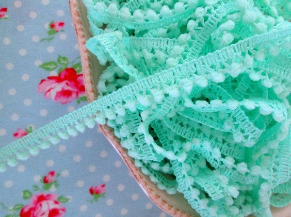 Mini Pom Pom Trim - Mint Green - Ball Fringe - 1 Yard