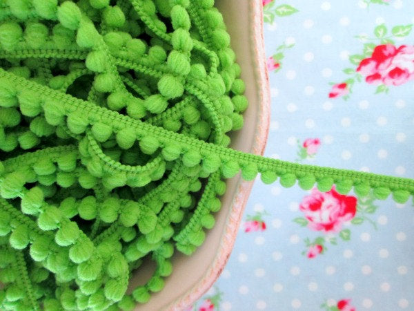 Baby Pom Pom Trim - Green Apple - 1/4 inch Ball Fringe - 1 Yard - Sugar Pink Boutique