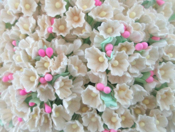 Forget Me Not Vintage Style Millinery Paper Flower Bouquet - Buttercream - 1 Bouquet - Sugar Pink Boutique
