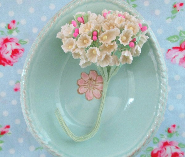 Forget Me Not Vintage Style Millinery Paper Flower Bouquet - Buttercream - 1 Bouquet - Sugar Pink Boutique