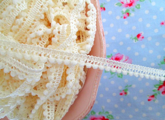 Mini Pom Pom Trim - Vanilla Cream - Ball Fringe - 1 Yard - Sugar Pink Boutique