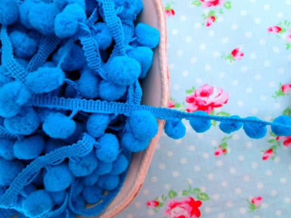 Pom Pom Trim Deep Turquoise Dangling - 1/2 inch Ball Fringe - 1 Yard - Sugar Pink Boutique