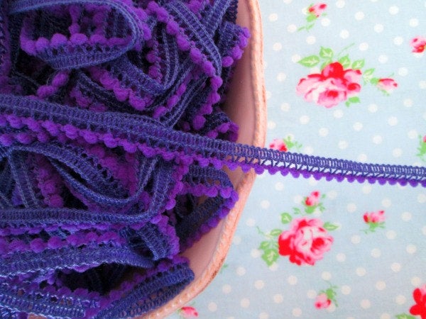 Mini Pom Pom Trim - Juicy Grape - Ball Fringe - 1 Yard - Sugar Pink Boutique