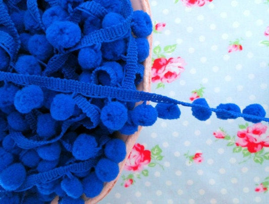 Pom Pom Trim Royal Blue Dangling - 1/2 inch Ball Fringe - 1 Yard - Sugar Pink Boutique