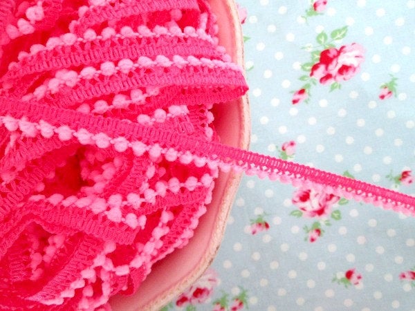 Mini Pom Pom Trim - Hot Pink - Ball Fringe - 1 Yard - Sugar Pink Boutique