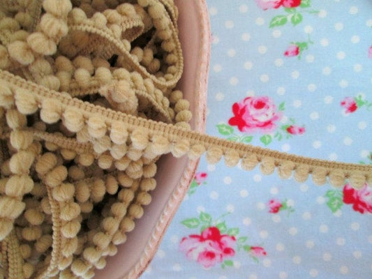 Baby Pom Pom Trim - Brown Sugar Beige - 1/4 inch Ball Fringe - 1 Yard - Sugar Pink Boutique