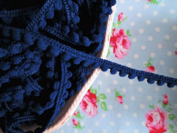 Baby Pom Pom Trim - Navy Blue - 1/4 inch Ball Fringe - 1 Yard - Sugar Pink Boutique