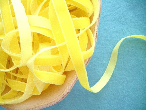 Lemon Drop Yellow Velvet Ribbon - 3/8 inch - 1 Yard - Sugar Pink Boutique
