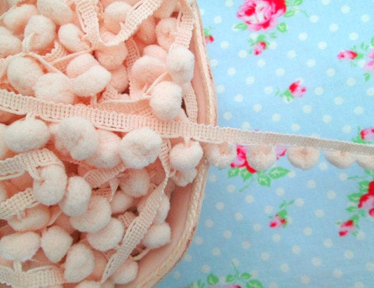 Pom Pom Trim - Ballet Pink Dangling - 1/2 inch Ball Fringe - 1 Yard - Sugar Pink Boutique