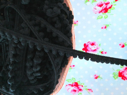 Baby Pom Pom Trim - Black Gumdrop - 1/4 inch Ball Fringe - 1 Yard - Sugar Pink Boutique