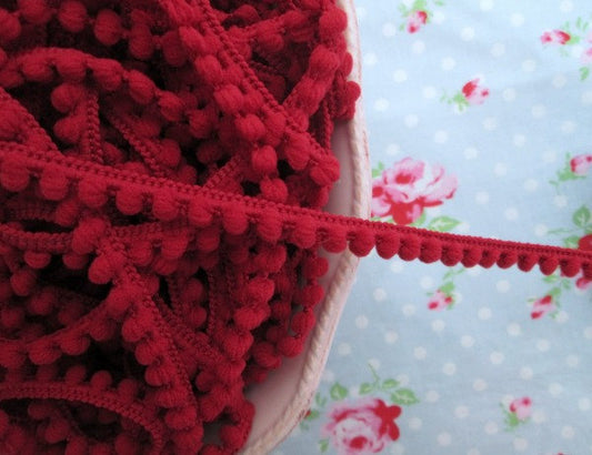 Baby Pom Pom Trim - Cranberry Red - 1/4 inch Ball Fringe - 1 Yard - Sugar Pink Boutique