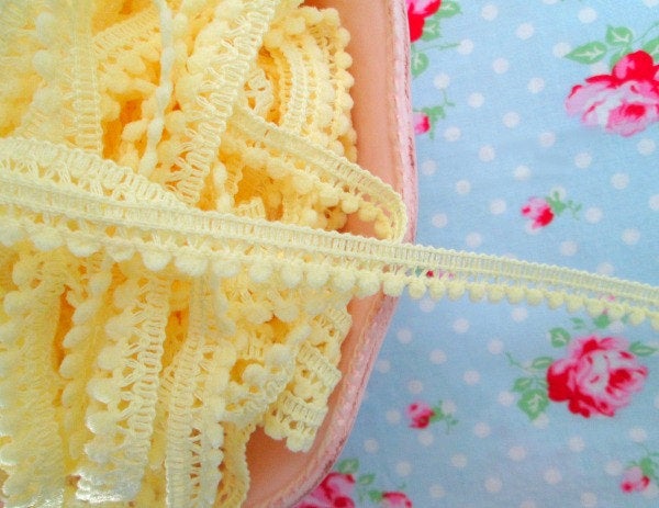 Mini Pom Pom Trim - Sweet Butter Yellow - Ball Fringe- 1 Yard - Sugar Pink Boutique