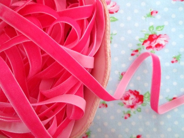 Fuchsia Pink Velvet Ribbon - 3/8 inch - 1 Yard - Sugar Pink Boutique