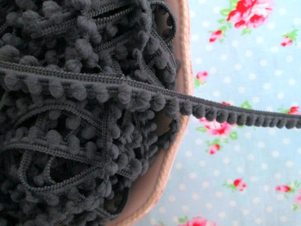 Baby Pom Pom Trim - Stone Gray - 1/4 inch Ball Fringe - 1 Yard - Sugar Pink Boutique