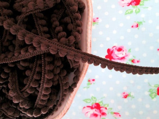 Baby Pom Pom Trim - Chocolate Truffle Brown - 1/4 inch Ball Fringe - 1 Yard - Sugar Pink Boutique