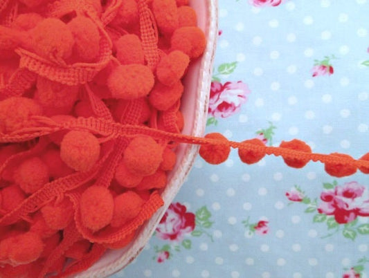 Pom Pom Trim Pumpkin Spice Orange Dangling - 1/2 inch Ball Fringe - 1 Yard - Sugar Pink Boutique