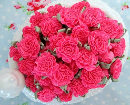 Satin Cabbage Roses - Hot Pink - Set of 10 - Sugar Pink Boutique