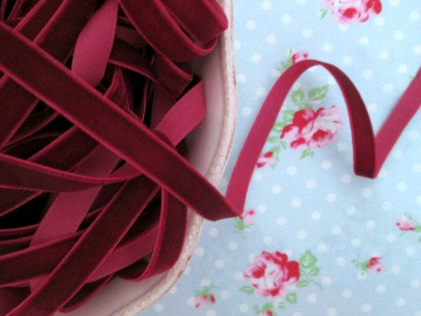 Bordeaux Wine Velvet Ribbon - 3/8 inch - 1 Yard - Sugar Pink Boutique