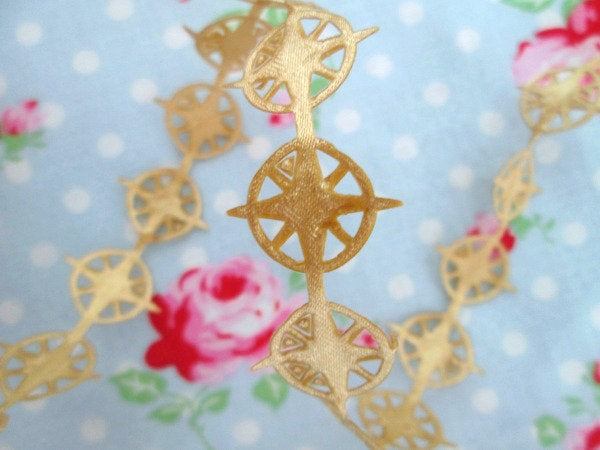 Gold Satin Compass Cut Out Ribbon - 3/4 inch - 1 Yard - Sugar Pink Boutique