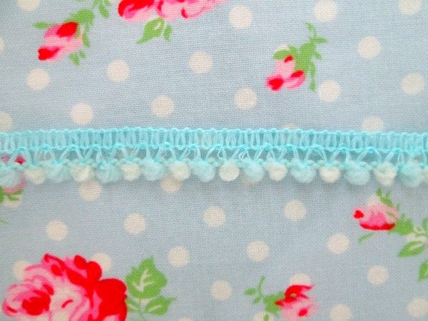 Mini Pom Pom Trim - Blue and Ivory - Ball Fringe - 1 Yard