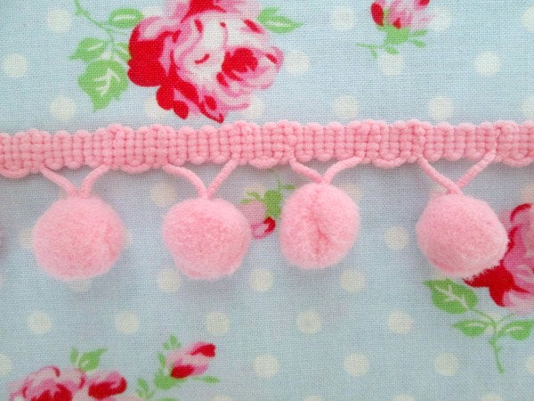 Pom Pom Trim Pink Frosting Dangling - V Drop - 5/8 inch Ball Fringe - 1 Yard