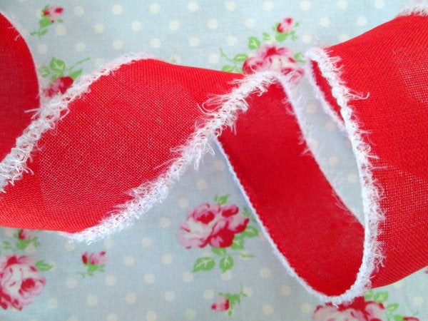 Fuzzy Edge Wired - Red and White - Ribbon - 1 1/2 inch - 1 Yard – Sugar  Pink Boutique
