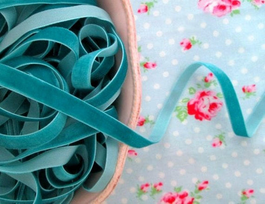 Turquoise Velvet Ribbon - 3/8 inch - 1 Yard - Sugar Pink Boutique