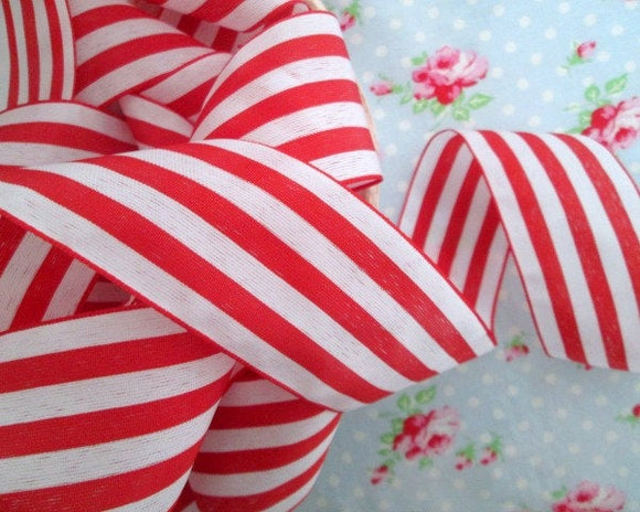 Red and White Stripe Candy Cane Ribbon - 2 inch - 1 Yard