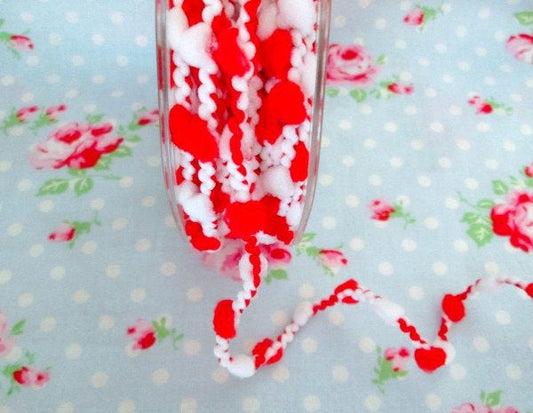 Red and White Mini Wired Pom Pom Trim - 3/8 inch - 1 Yard - Sugar Pink Boutique