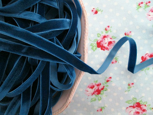 Teal Blue Velvet Ribbon - 3/8 inch - 1 Yard - Sugar Pink Boutique