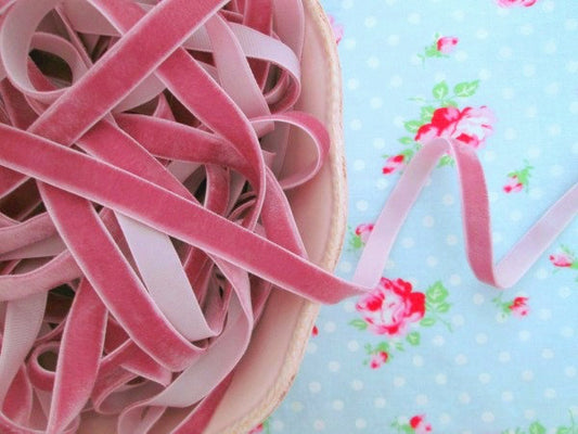 Raspberry Lemonade Pink Velvet Ribbon - 3/8 inch - 1 Yard - Sugar Pink Boutique