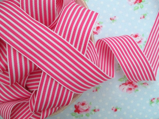 Striped Grosgrain Ribbon -  Pink and White - 1 1/2 inch - 1 Yard - Sugar Pink Boutique