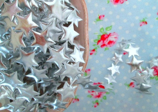 Metallic Silver Stars Cut Out Ribbon/Trim - 3/4 inch - 1 Yard - Sugar Pink Boutique