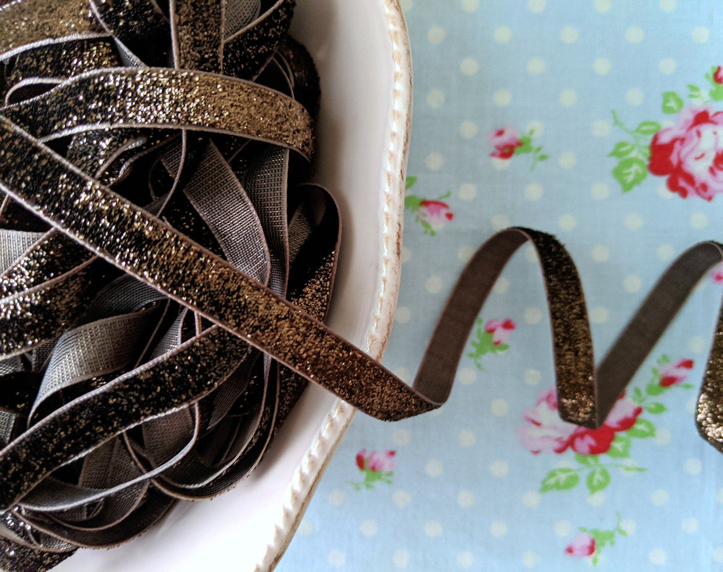 Metallic Velvet Ribbon with Woven Edge - Bronzed Brown - 3/8 inch - 1 Yard - Sugar Pink Boutique