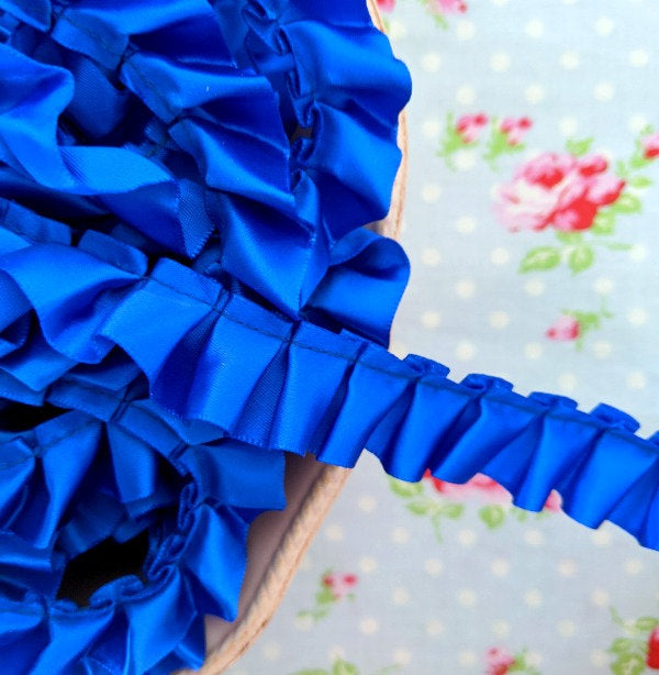Ruffled Box Pleated Satin Ribbon/Trim - Royal Blue - 7/8 inch - 1 Yard - Sugar Pink Boutique