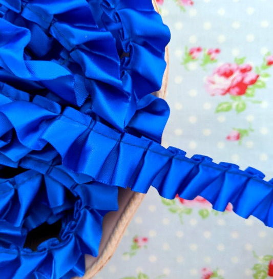 Ruffled Box Pleated Satin Ribbon/Trim - Royal Blue - 7/8 inch - 1 Yard - Sugar Pink Boutique
