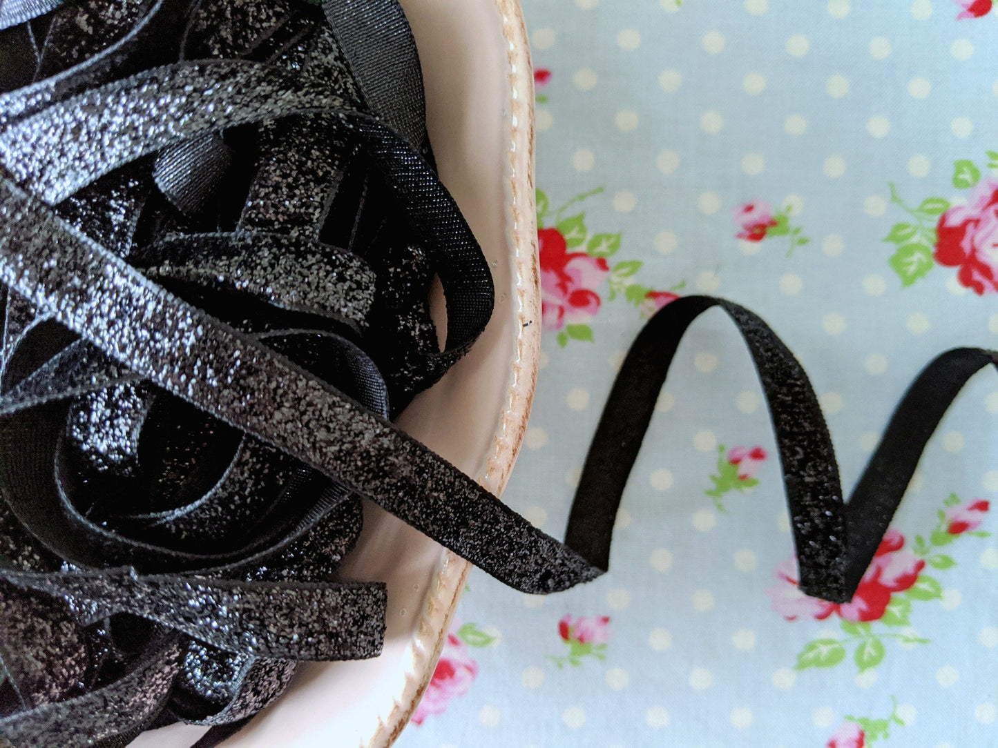 Metallic Velvet Ribbon with Woven Edge - Midnight Black - 3/8 inch - 1 Yard - Sugar Pink Boutique