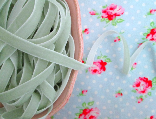 Jadeite Green Velvet Ribbon - 3/8 inch - 1 Yard - Sugar Pink Boutique