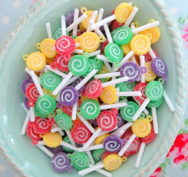 Miniature Glittered Lollipop Embellishments - 1/4" W x 7/8" H - Set of 8