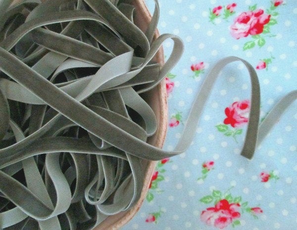 Pewter Gray Velvet Ribbon - 3/8 inch - 1 Yard - Sugar Pink Boutique