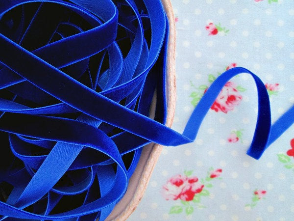 Royal Blue Velvet Ribbon - 3/8 inch - 1 Yard - Sugar Pink Boutique
