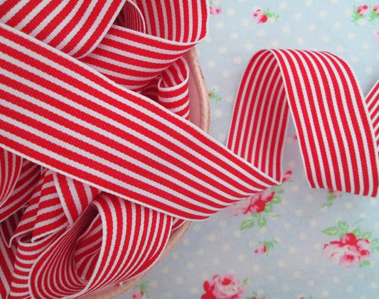 Striped Grosgrain Ribbon -  Red and White - 1 1/2 inch - 1 Yard - Sugar Pink Boutique