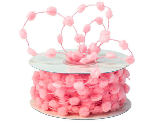 Pom Pom Wired Cord Trim- Pink - 1/2 inch ball - 1 Yard - Sugar Pink Boutique